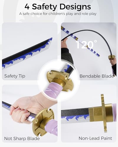 Cold Blade Katana Sword - 41 inches Katana Replica with Holster Belt and Display Stand - Sword with Authentic Design - color: Violet Flame