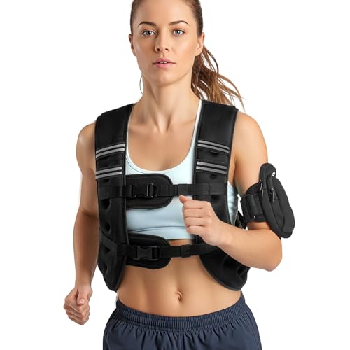 VEVOR Weighted Vest, 6lbs/8lbs/10lbs/25lbs Body Weight Vest for Men Women, with Reflective Stripe, Adjustable Buckle, Workout Equipment for Strength Training, Running, Jogging, Fitness, Muscle Building, Weight Loss - size: 25 lbs