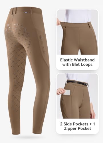 baleaf Womens Horse Riding Pants Full Seat Silicone Breeches Tights - color: Brown, size: XX-Large