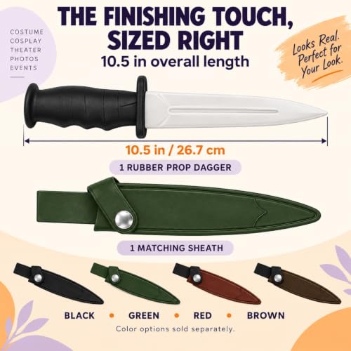 TIETHEKNOT Rubber Dagger Safe Fake Prop Knife with Sheath Harmless Cosplay Accessory Halloween props 10.5 Inch Length (brown) - color: brown