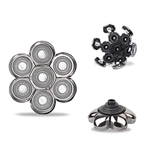 Head Shaver Replacement Heads, 7D Rotary Blades, Silver, Men's Electric Shaver Replacement Heads, 7 Pieces - color: Silver