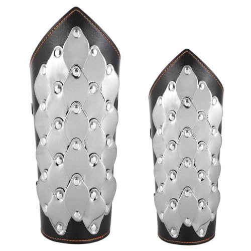 HZMAN 1 Pair Black Faux Leather Bracer Dragon Scale Gauntlet Wristband - size: Large
