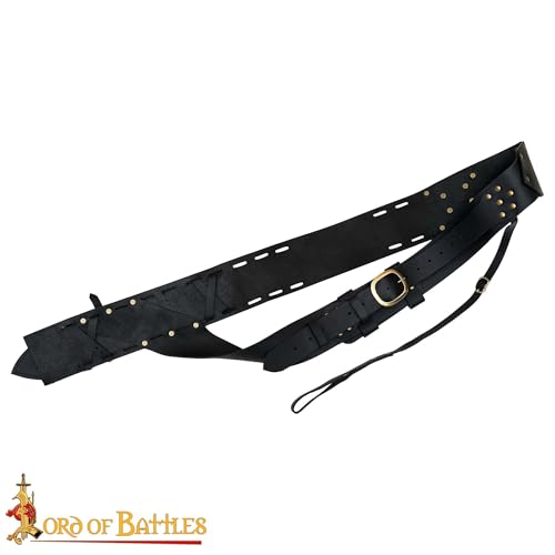 Lord of Battles Pirate Leather Belt with Sword Hanger Baldric Sword Hanging Belt Handcrafted From Genuine Buff Leather - color: Back Hanger Baldric - Black