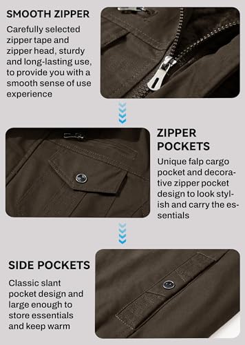 EKLENTSON Mens Winter Jacket with Multi Pockets Fleece Lined Military Coat - color: Coffee, size: Medium