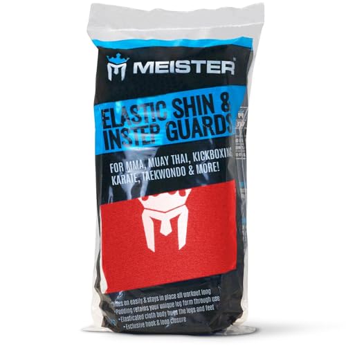 Meister MMA Elastic Cloth Shin & Instep Padded Guards (Pair) - color: Red, size: Large-X-Large