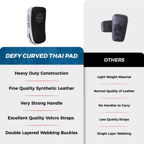 Defy Sports Leather Thai Pads - Strike Curved Karate Pads with Double Layered Buckle Straps - Perfect for Boxing, Karate & MMA Training - Durable & Lightweight Kicking Pads (1 Per Pack) - color: White