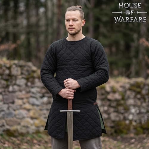 Medieval Gambeson Men Jacket | Padded Gambeson Coat 13th Century 2-Layer – Quilted Cotton Arming Wear - color: Black, size: Medium