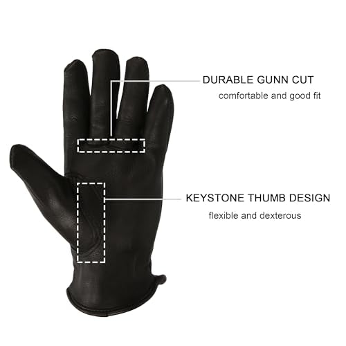 OZERO Leather Garden Gloves: Soft Breathable Deerskin Gloves (Black, L) - color: Black, size: Large (Pack of 1)