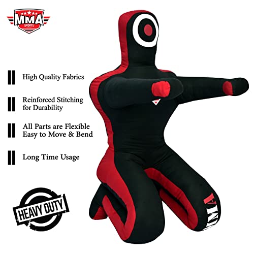 Kids Grappling Standing Dummy - Unfilled – Wrestling, Jiu-Jitsu, MMA Training Dummy with Moveable Arms and Legs – Durable Polyester Fabric - color: Black-Sit, size: 5 ft-60 Inch