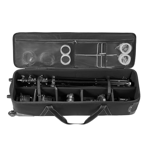 VEVOR Studio Equipment Trolley Case, 46.46 x 14.57 x 11.81 in / 118 x 37 x 30 cm, Rolling Camera Bag, Carrying Bag with Wheels Straps Padded Compartment Handle, for Light Stands, Tripods, Telescopes - size: 46.46 x 14.57 x 11.81 in