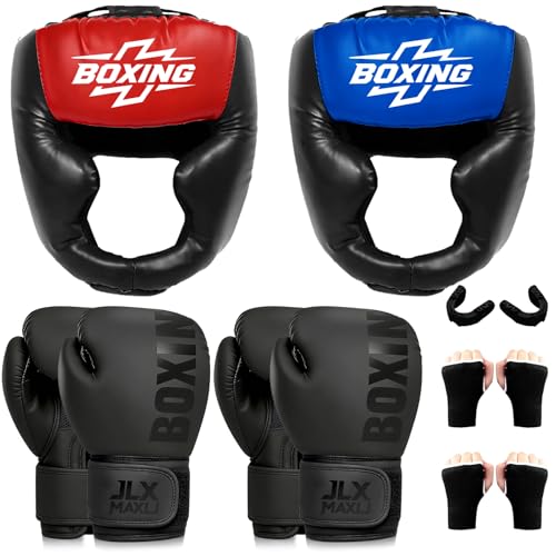 12pcs Boxing Headgear, guantes de boxeo,Mouth Guards& Hand Wraps Boxing Equipment Set - PU Leather Boxing Protective Gear for Training, Sparring & MMA,Boxing Gloves - size: 8oz