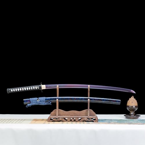 Handmade Sharp Katana, Traditional Clay Tempered 1060/9260/T10 Steel, Full Tang Real Katana Sword, Authentic Japanese Craft Samurai Sword - color: Purple