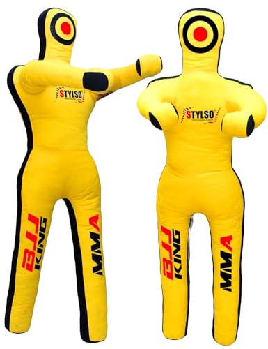 Unfilled Grappling Dummy – Adult Life Size Wrestling & BJJ Training Dummy, MMA Jiu Jitsu Judo Takedown & Throwing Practice, Heavy-Duty Triple-Stitched Canvas Submission Dummy - color: Yellow, size: 6ft / 72"