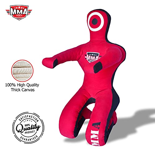 Kids Grappling Standing Dummy - Unfilled – Wrestling, Jiu-Jitsu, MMA Training Dummy with Moveable Arms and Legs – Durable Polyester Fabric - color: Red-Sit, size: 5 ft-60 Inch