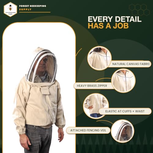 Natural Canvas Bee Jacket with Fencing Veil Hood & Gloves - size: Large