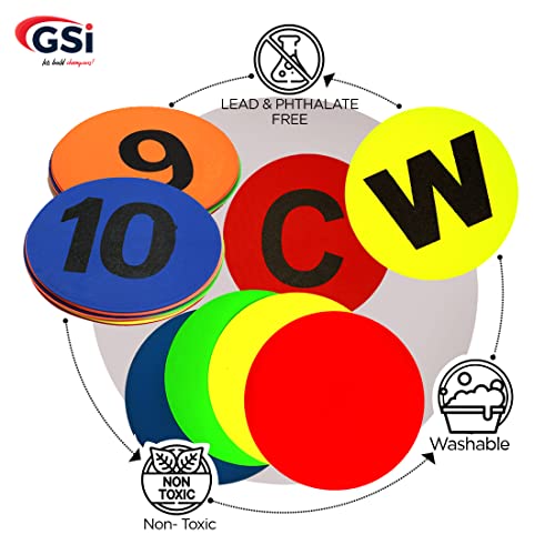 GSi Non-Slip Floor Spot Markers for Sports, Therapy & Classroom - size: 8.โ โ Round Alphabet Number Combo