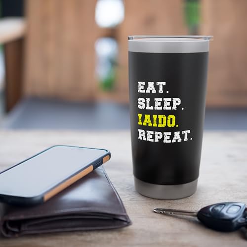 Iaido Instructor / Iaido Student / 'Eat Sleep Iaido Repeat!' Stainless Steel Insulated Tumbler - color: Black