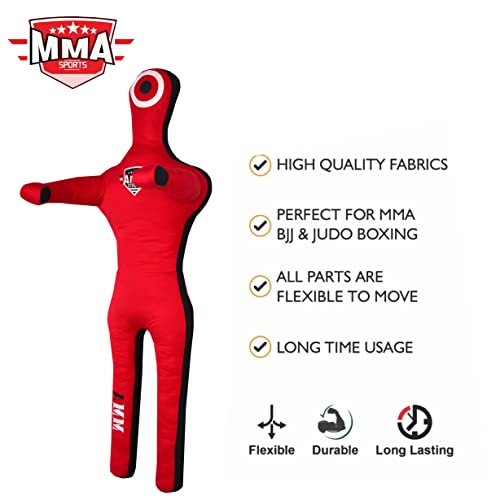 Kids Grappling Standing Dummy - Unfilled – Wrestling, Jiu-Jitsu, MMA Training Dummy with Moveable Arms and Legs – Durable Polyester Fabric - color: Red-Stand, size: 6 ft-72 Inch