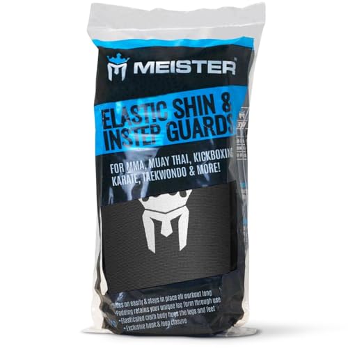 Meister MMA Elastic Cloth Shin & Instep Padded Guards (Pair) - color: Black, size: Youth/X-Small