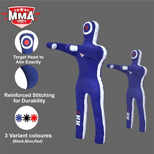 Kids Grappling Standing Dummy - Unfilled – Wrestling, Jiu-Jitsu, MMA Training Dummy with Moveable Arms and Legs – Durable Polyester Fabric - color: Blue-Stand, size: 6 ft-72 Inch