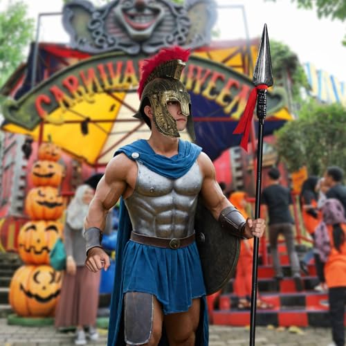 Servllcell Medieval Roman Knight Helmet,Plastic Greek Spartan Gladiator Helmet Medieval Costume Accessories,Halloween Hat - color: Gold Red-d