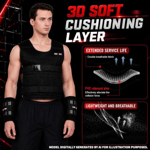 44LB Weighted Vest Set with Steel Plates for Strength, No-Bounce Fit - size: 44LB Weighted Vest Set