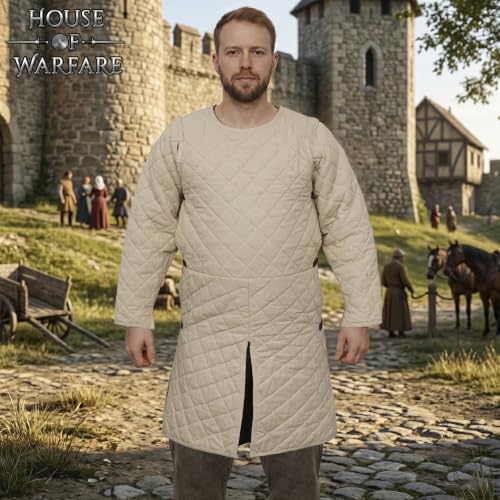 Medieval Gambeson Men Jacket | Padded Gambeson Coat 13th Century 2-Layer – Quilted Cotton Arming Wear - color: Ecru, size: Small