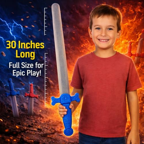 Liberty Imports 6 PCS Giant Foam Swords, Large 1:1 Scale Strong Toy Weapons, Kids Medieval Warrior Knights Pretend Play Safe Fighting Set - Red vs Blue (30 Inches)