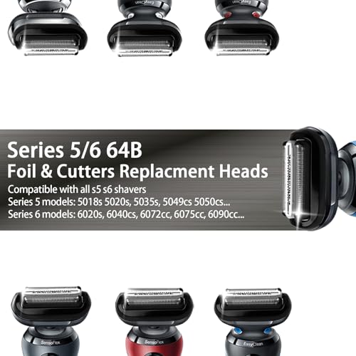 64B Replacement Head for S5 S6(New Gens) shavers, Including 5018s, 5020s, 5035s, 5049cs, 5050cs 5762 6020s, 6075cc, 6090cc. - size: 64B - 1Pcs