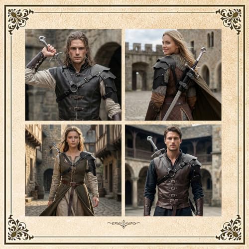 Medieval 2-in-1 Shoulder Armor with Back Sword Frog for LARP Cosplay - color: Black a