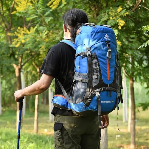 Bseash 60L Hiking Camping Backpack with Rain Cover, Waterproof Large Capacity Outdoor Sport Travel Daypack Climbing Touring (Purple) - color: Purple