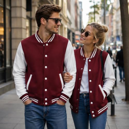 babyhealthy Men's Women's Varsity Baseball Jacket Casual Letterman Bomber Jacket Windbreaker Lightweight Jacket Coat - color: 005 Red, size: Medium