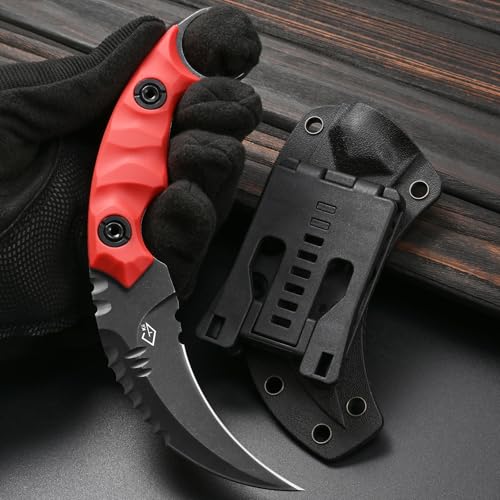 Gtkii GTK691 Fixed Blade Knife D2 Steel Blade Nylon Fiberglass Handle with Kydex Sheath for Outdoor Camping Hunting Hiking Survival EDC Tool(Red) - color: red