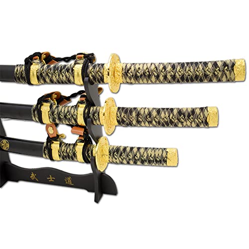 Snake Eye Tactical Two Tone 3 Piece Samurai Katana Set w/Free Sword Stand - color: 3969
