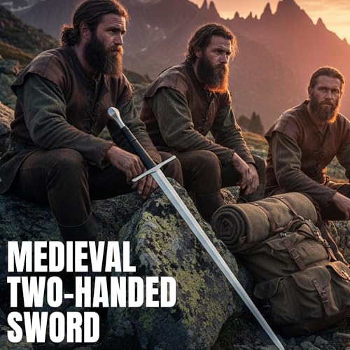 SZCO 47″ Medieval Two-Handed Sword – Real Swords for Adults with 36″ Carbon Steel Blade, Leather-Wrapped Handle & Scabbard for Display