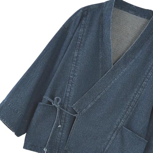 Japanese Fashion noragi Kimono Sense Denim Coat Cardigan Loose Kimono Jacket Unisex - size: X-Large