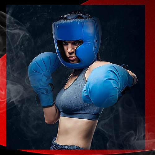 Kanayu 3 Pcs Boxing Headgears 3 Pair Gloves Set - color: Black, Blue, Red, size: Adult