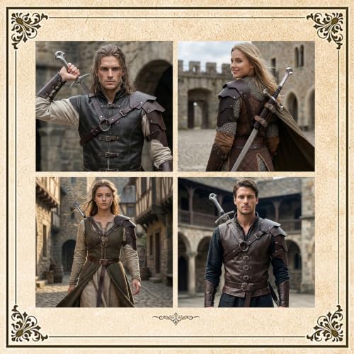 Medieval 2-in-1 Shoulder Armor with Back Sword Frog for LARP Cosplay - color: Dark Brown a