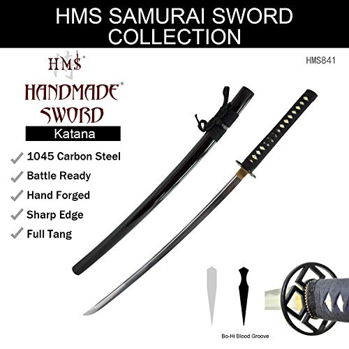 Hand Forged 1045 Four Diamond Wheel Katana, Black Wrap Full Tang Sword