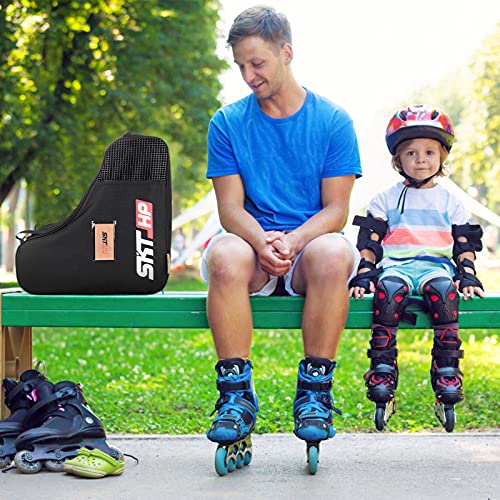 Roller Skate Bag with Adjustable Shoulder Strap for Kids and Adults to Hold Inline Skates and Knee Pads - color: Black