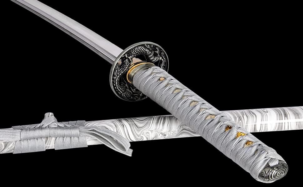 Real Samurai Sword Hand Forged with T10 Steel Clay Tempered 41-Inch - color: Grey/White-T10 Steel-Hamon