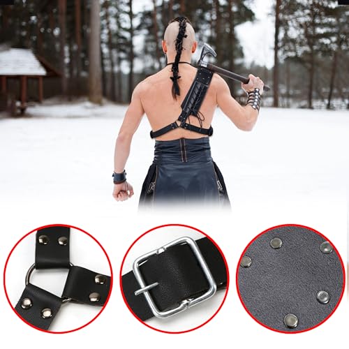 Medieval Back Holster Sword Holder - Adjustable PU Leather Strap, Katana Sheath Frog Shoulder Belt for Armor, Renaissance, Vikings Cosplay, and Warrior Costume with Buckle Crossbody Case