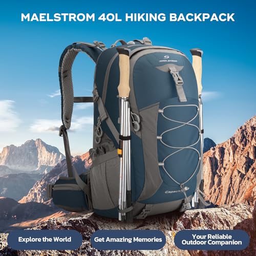 Maelstrom 40L Hiking Backpack, Lightweight Camping Daypack with Rain Cover - color: Blue, size: 40l