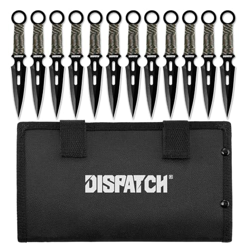 Dispatch 12 Pcs 6.5" Throwing Set, 3Cr13 Stainless Steel Black E-Coated Throwers with Paracord Handle, Full Tang, Tip Protectors & Nylon Carrying Bag,Throwing Spear for Competition and Recreation - style: Green Throwing Knives Set of 12