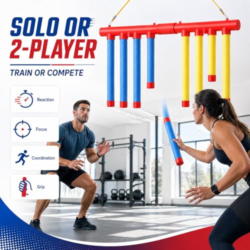 NEW Reflex Drop Sticks Game, Reaction Training Tool with 3 Speed Levels for Solo/Dual Play, Falling Catching Sticks for Hand-Eye Coordination, Focus & Reaction Time Training for Adults