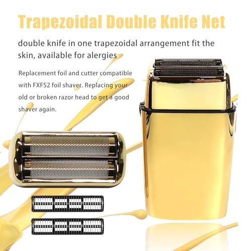 Replacement Foil and Cutter for BaBylissPRO Barberology Electric Shaver, Double Foil Shaver Replacement Head Compatible with BaBylissPRO Barberology FXFS2 Razors,Golden - color: Gold-1pcs