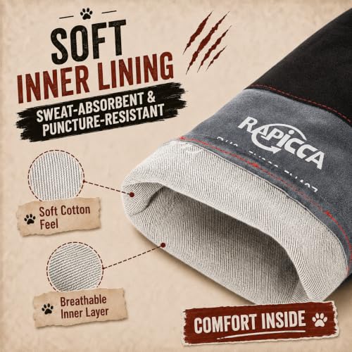 RAPICCA Animal Handling Gloves, Bite Proof Double Leather, 16 in Grey-Black - size: 2 Count (Pack of 1), style: 16 Inches