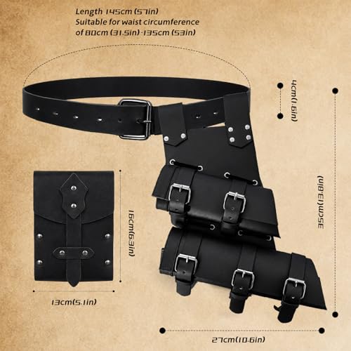 Medieval Pirate Sword Belt Pouch Set with Sword Frog For Larp Viking - color: Black
