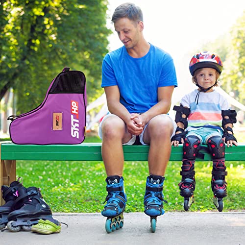 Roller Skate Bag with Adjustable Shoulder Strap for Kids and Adults to Hold Inline Skates and Knee Pads - color: Purple