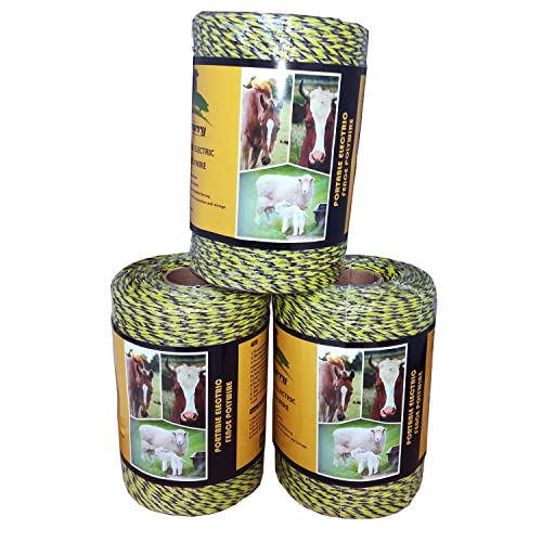 1312 Feet Portable Electric Fence Polywire with 6 Conductors, Yellow and Black, 400 Meters - size: 1312 Feet